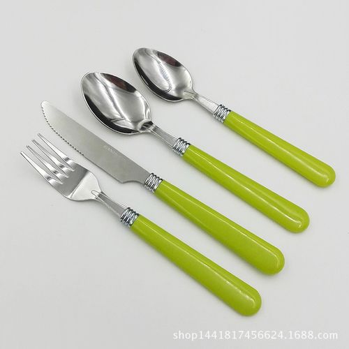 二钉柄 塑料柄餐具 不锈钢 型号:ss2033     套装中每款可单独销售